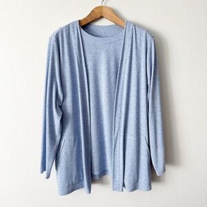 J. Jill Wearever Collection SET Light Blue Speckled Knit Cardigan & Shell 2X NEW
